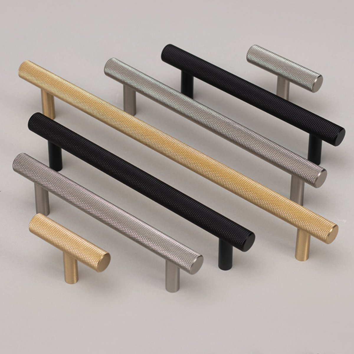 Cross-Knurled Brass Cabinet Knobs & Drawer Pulls, Modern Wardrobe & Kitchen Hardware, Three Finishes, Set of 2, 2-10in