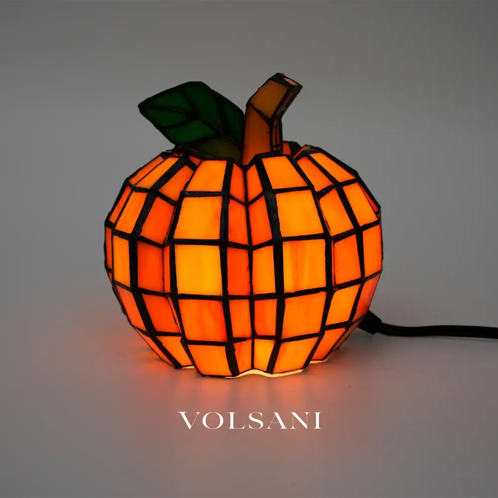 Cute Pumpkin Table Lamp Stained Glass Handcrafted Art Lamp Halloween Pumpkin-Shaped Indoor Decor Lamp for Friends’ Kids