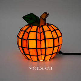 Cute Pumpkin Table Lamp Stained Glass Handcrafted Art Lamp Halloween Pumpkin-Shaped Indoor Decor Lamp for Friends’ Kids