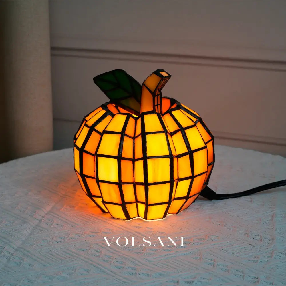 Cute Pumpkin Table Lamp Stained Glass Handcrafted Art Lamp Halloween Pumpkin-Shaped Indoor Decor Lamp for Friends’ Kids