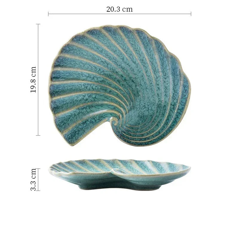 Porcelain Shell Plate, Reactive Glaze Dessert & Serving Dish, 3 Colors, 8in
