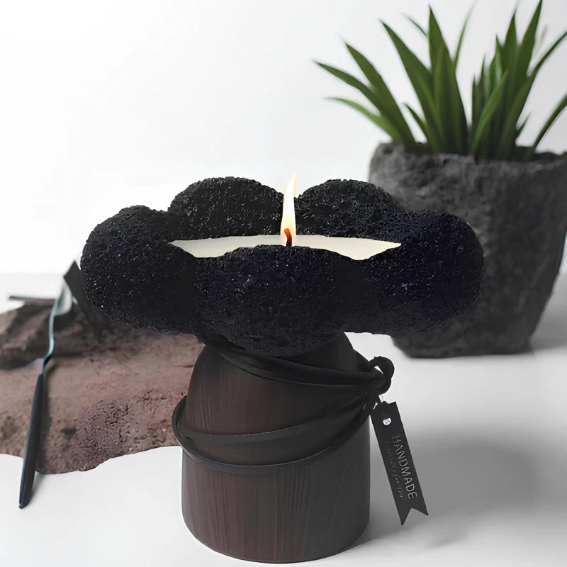 Cement Candle Holder, Concrete & Wood Bowl for Wax Sand or Cup Candles