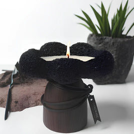Cement Candle Holder, Concrete & Wood Bowl for Wax Sand or Cup Candles