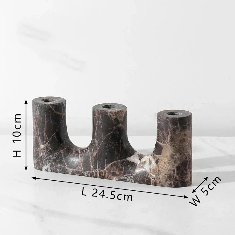 Stone Candle Holder, Vintage Mantel Candlestick, Beige or Brown, 9.6in