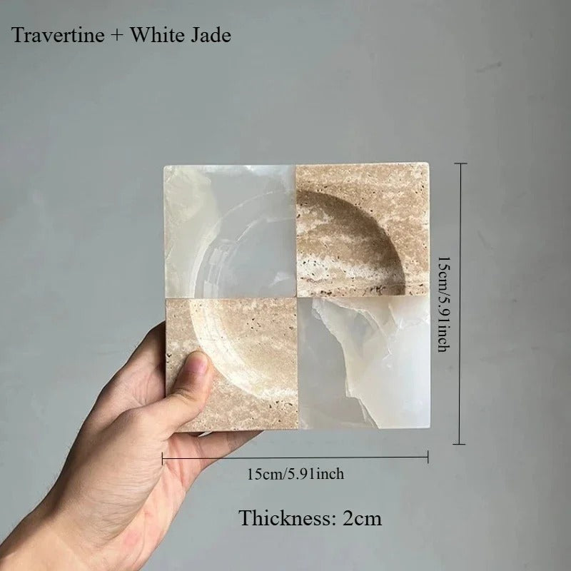 Marble Jade Catchall Tray, Four Panel Jewelry Candle Tray, 2 Designs, 5.9in