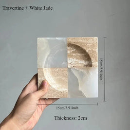 Marble Jade Catchall Tray, Four Panel Jewelry Candle Tray, 2 Designs, 5.9in