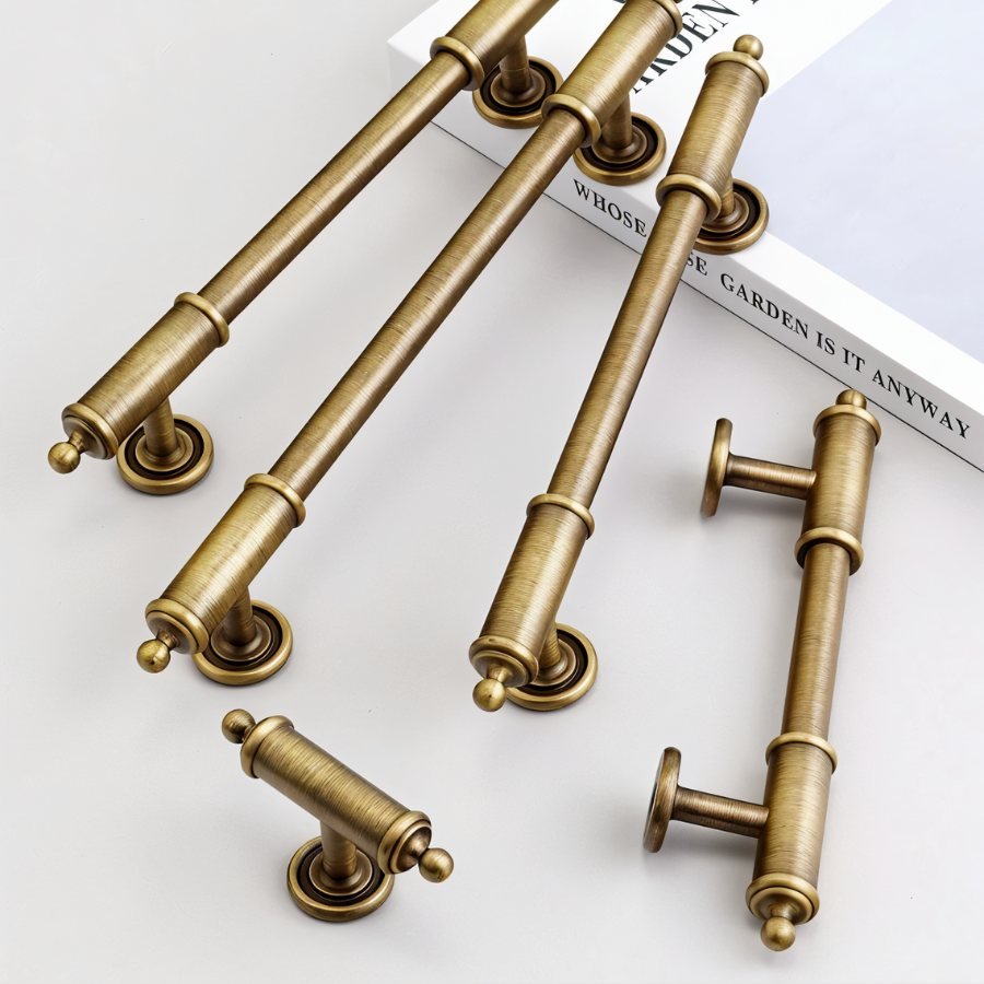Brushed Brass Cabinet Knobs & Drawer Pulls, Classic Kitchen & Wardrobe Hardware, Decorative End Caps, Set of 2 Pieces, 2.4-12.6in