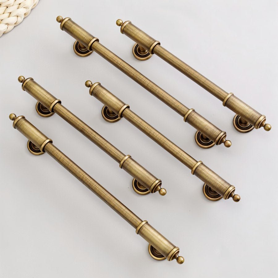 Brushed Brass Cabinet Knobs & Drawer Pulls, Classic Kitchen & Wardrobe Hardware, Decorative End Caps, Set of 2 Pieces, 2.4-12.6in