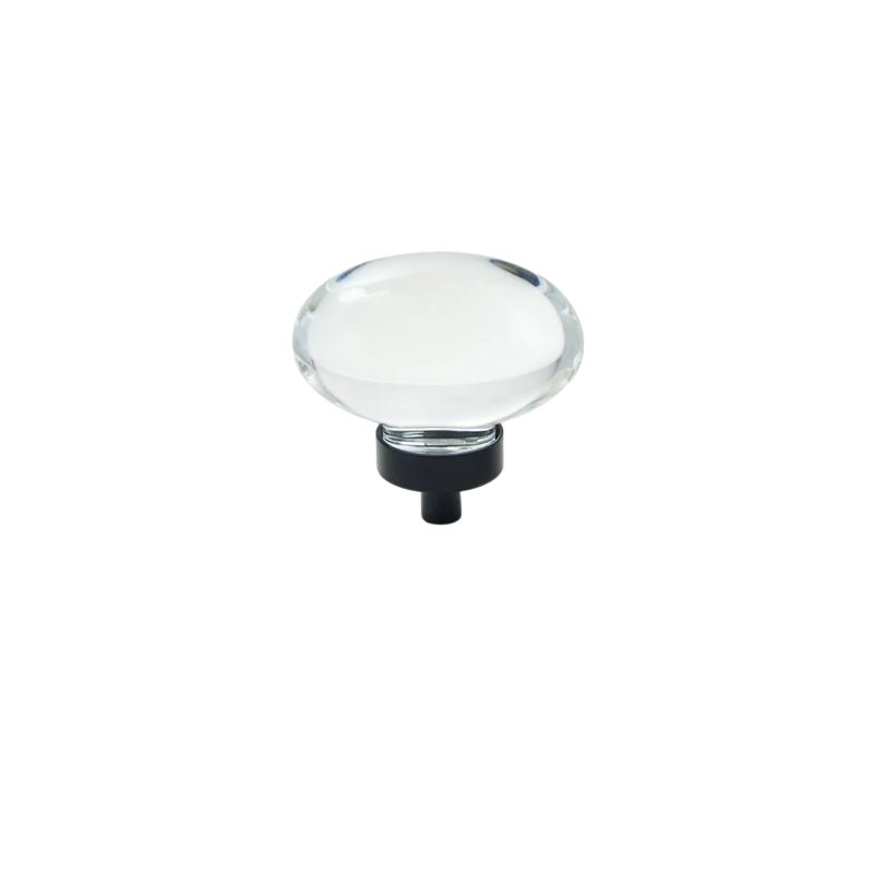 Crystal Glass Cabinet Knobs with Brass Base, Fluted Kitchen & Wardrobe Hardware, Champagne & Transparent, Set of 2, 1.3-1.9in