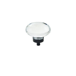 Crystal Glass Cabinet Knobs with Brass Base, Fluted Kitchen & Wardrobe Hardware, Champagne & Transparent, Set of 2, 1.3-1.9in