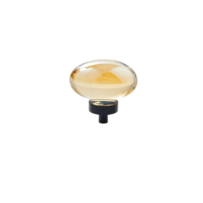 Crystal Glass Cabinet Knobs with Brass Base, Fluted Kitchen & Wardrobe Hardware, Champagne & Transparent, Set of 2, 1.3-1.9in