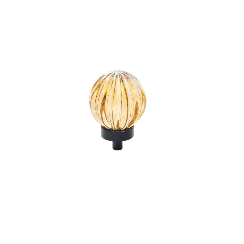 Crystal Glass Cabinet Knobs with Brass Base, Fluted Kitchen & Wardrobe Hardware, Champagne & Transparent, Set of 2, 1.3-1.9in