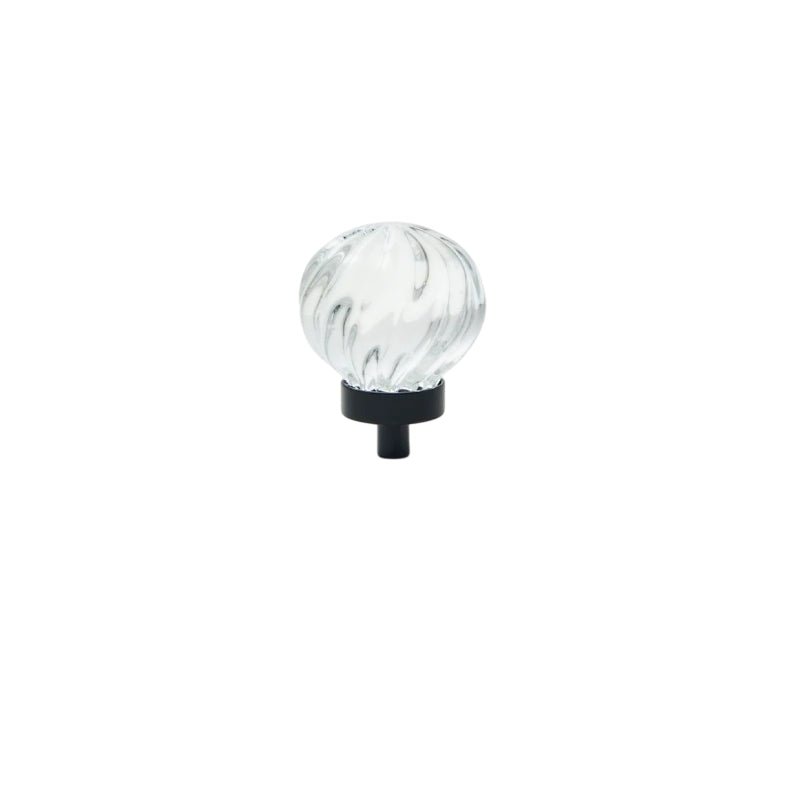 Crystal Glass Cabinet Knobs with Brass Base, Fluted Kitchen & Wardrobe Hardware, Champagne & Transparent, Set of 2, 1.3-1.9in