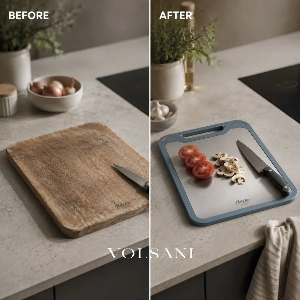 Double Sided Cutting Board with Steel & PP Faces Meat & Produce Kitchen Board Juice Groove and Garlic Grinder 2 Sizes
