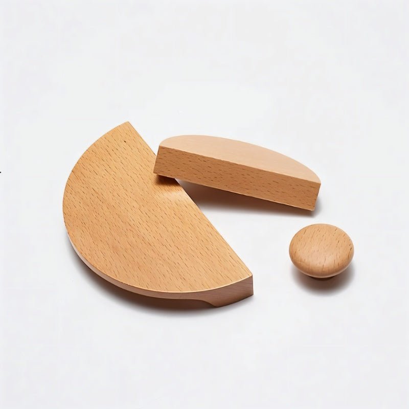 Natural Wood Cabinet Knobs & Drawer Pulls, Modern Kitchen & Dresser Hardware, Semicircle Shape, Set of 2, 1.4-9.8in