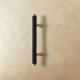 Braided Leather Cabinet Knobs & Drawer Pulls, Modern Kitchen & Wardrobe Hardware, Black Gold & Khaki Tones, Set of 2, 2.1-12.5in
