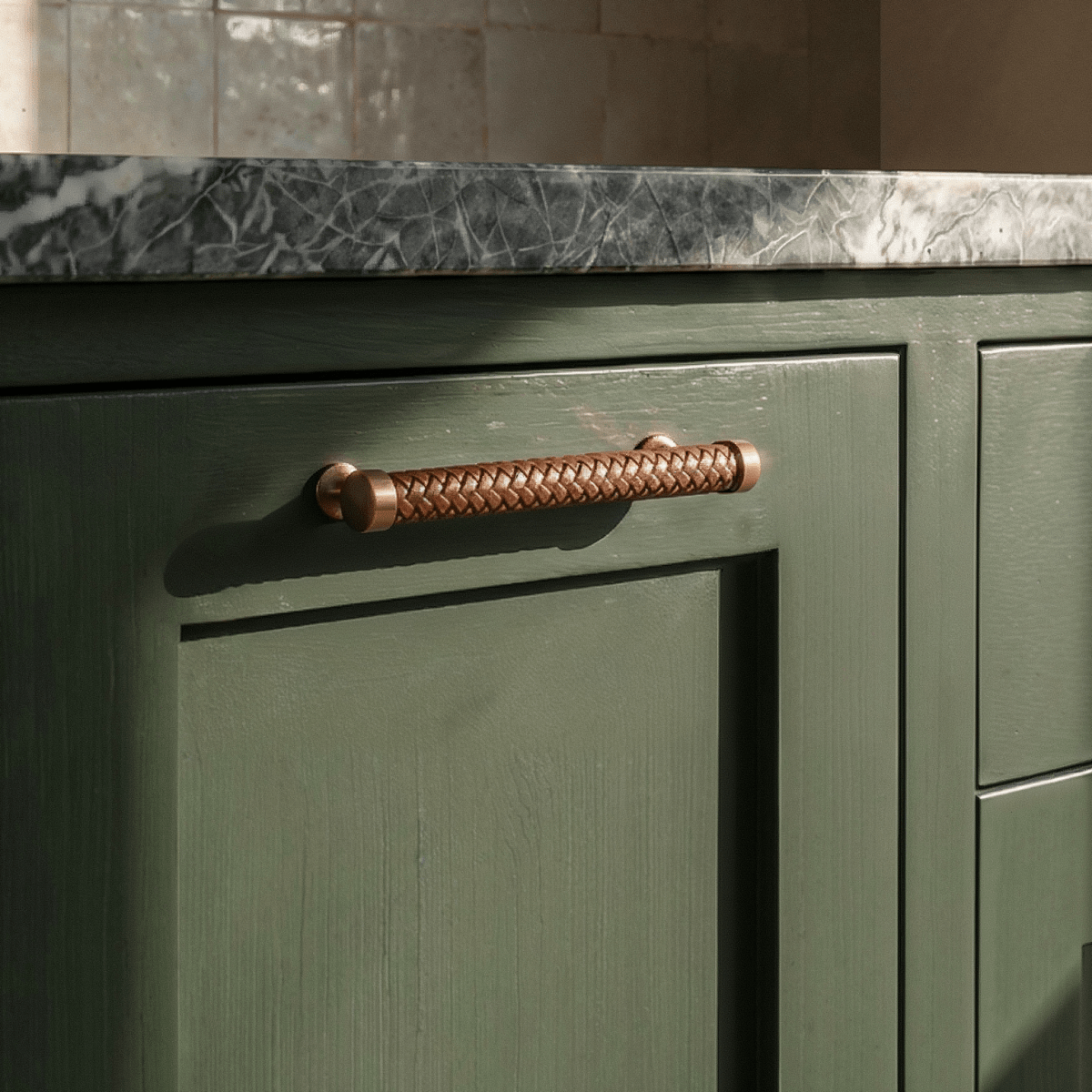 Braided Leather Cabinet Knobs & Drawer Pulls, Modern Kitchen & Wardrobe Hardware, Black Gold & Khaki Tones, Set of 2, 2.1-12.5in