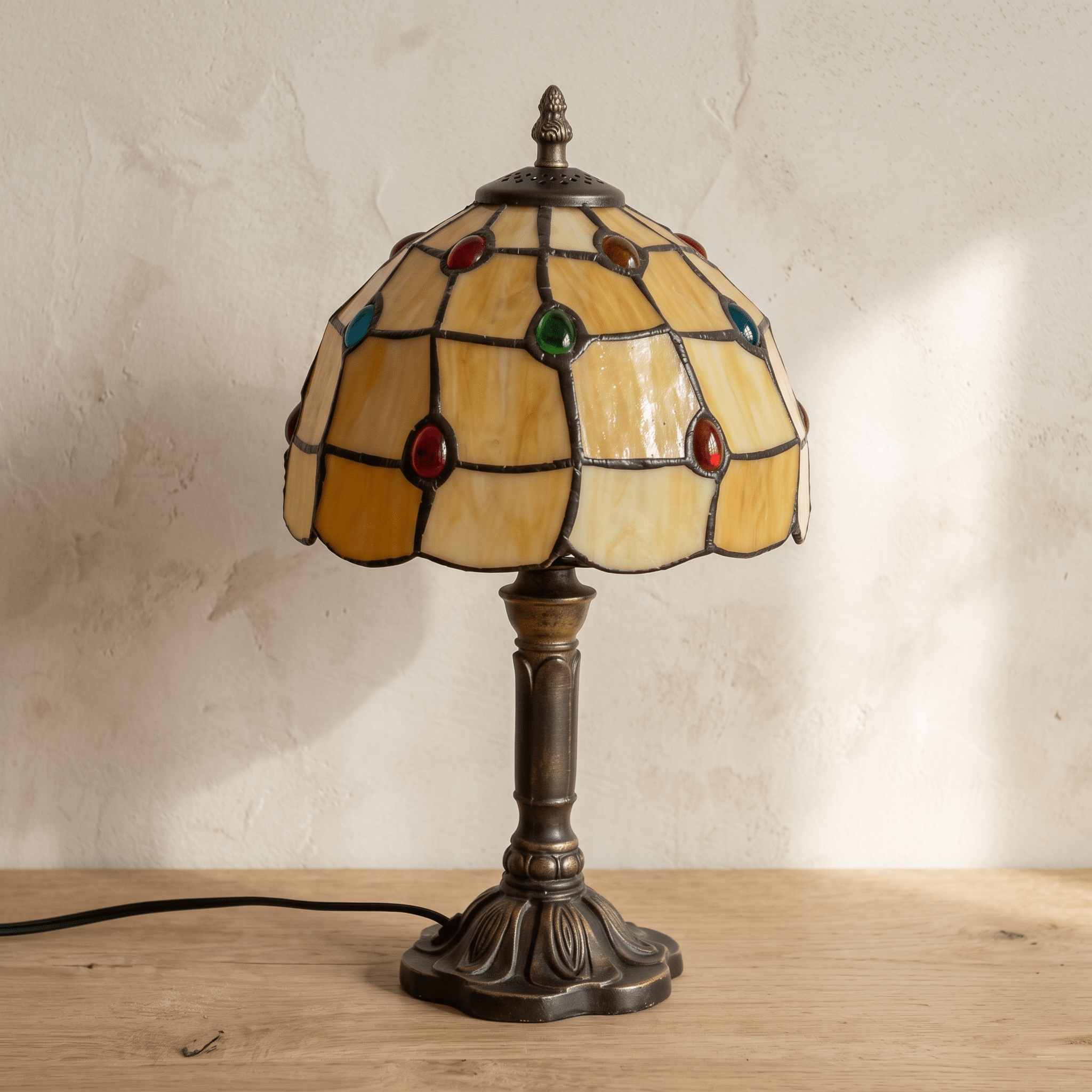 DUNA: Tiffany Tafellamp – Glas-in-lood Kap met E27 Fitting - Volsani