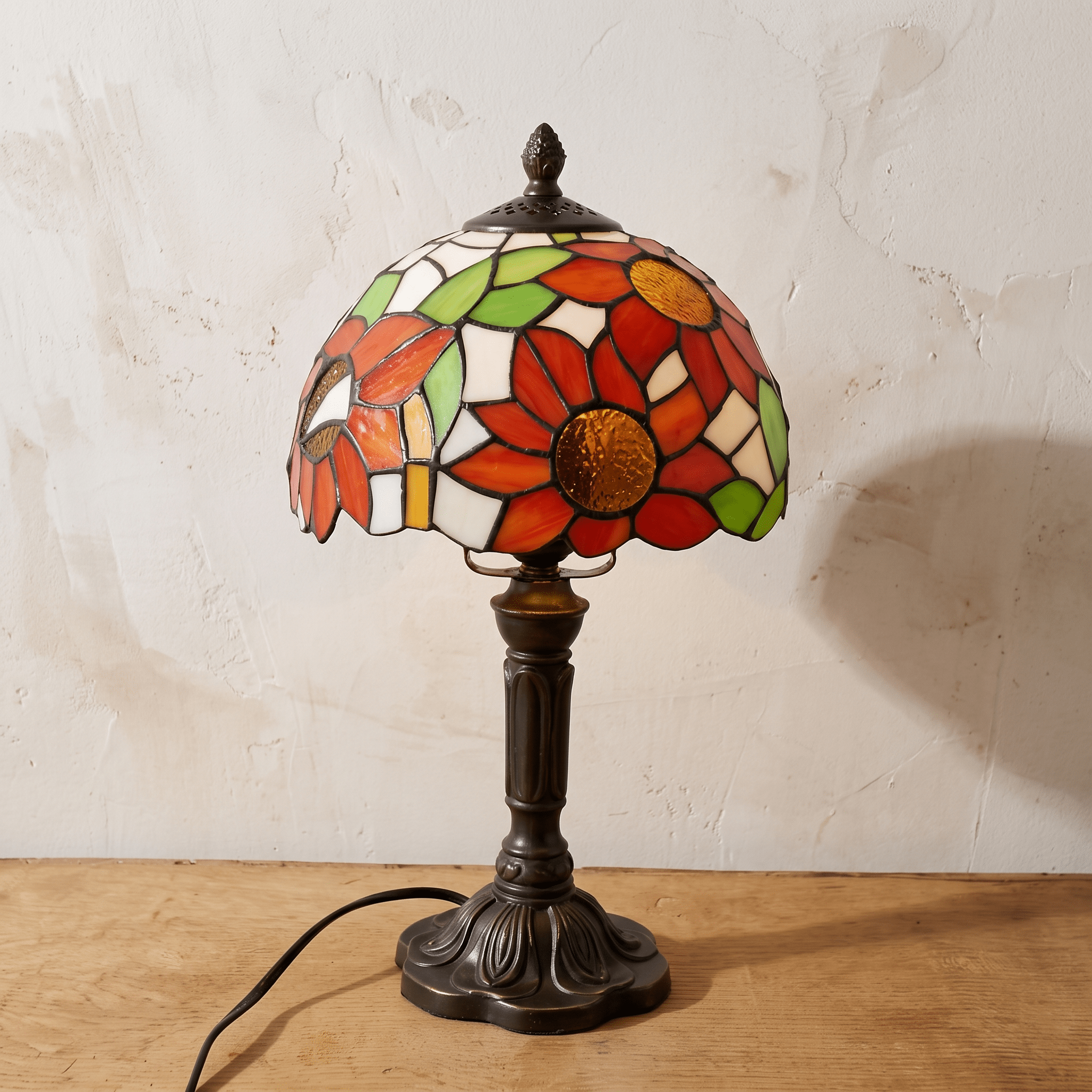 DUNA: Tiffany Tafellamp – Glas-in-lood Kap met E27 Fitting - Volsani
