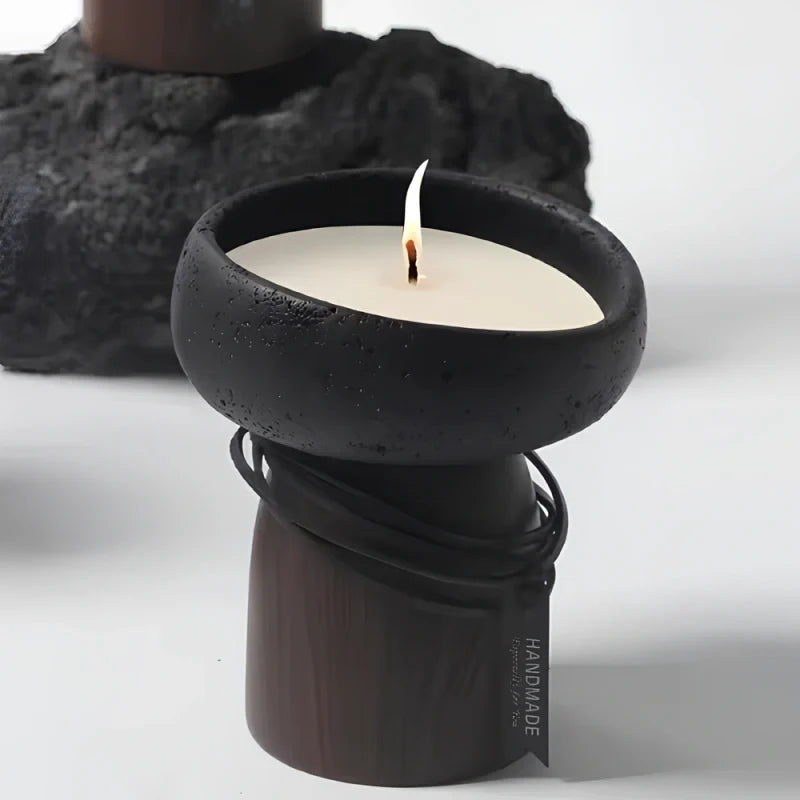 Cement Candle Holder, Concrete & Wood Bowl for Wax Sand or Cup Candles