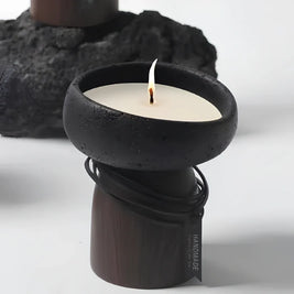 Cement Candle Holder, Concrete & Wood Bowl for Wax Sand or Cup Candles