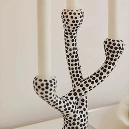 Ceramic Polka Dot Candle Holder, Black Dot Taper Candlestick, Glazed 10.6in