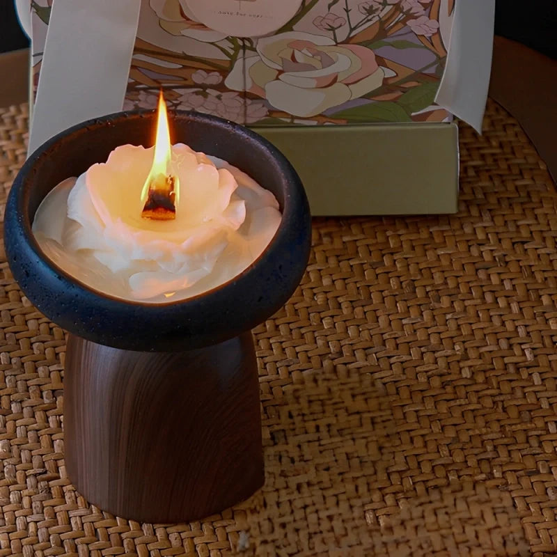 Cement Candle Holder, Concrete & Wood Bowl for Wax Sand or Cup Candles
