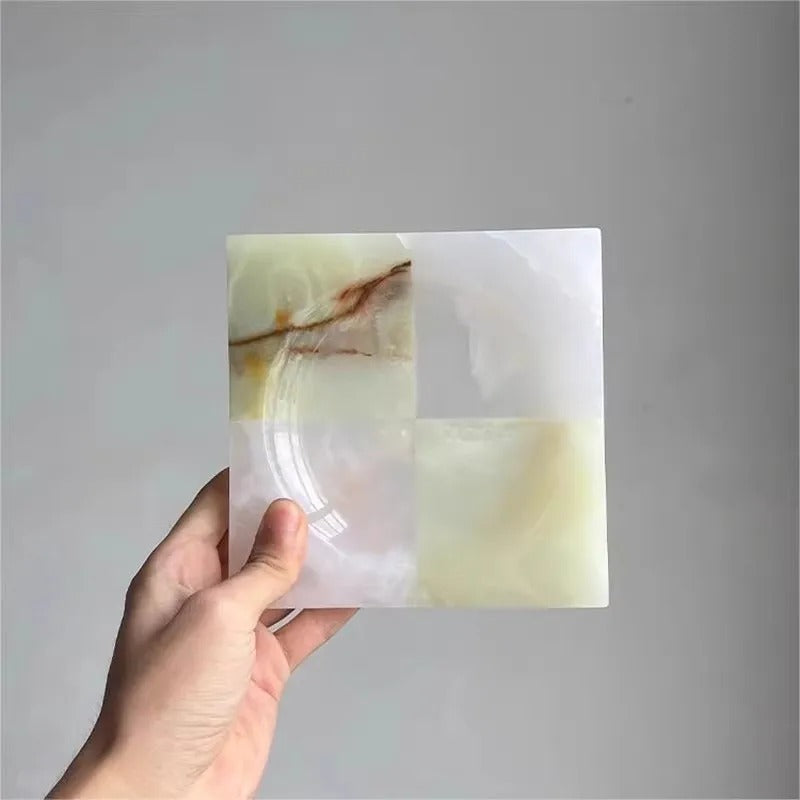 Marble Jade Catchall Tray, Four Panel Jewelry Candle Tray, 2 Designs, 5.9in