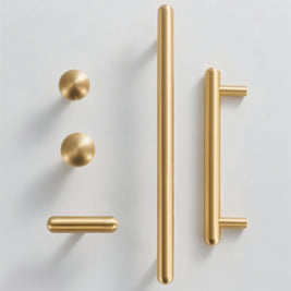 Brushed Brass Cabinet Knobs & Drawer Pull Bars, Modern Kitchen & Bedroom Hardware, Rounded Edges, Set of 2 Pieces, 0.9-8.8in