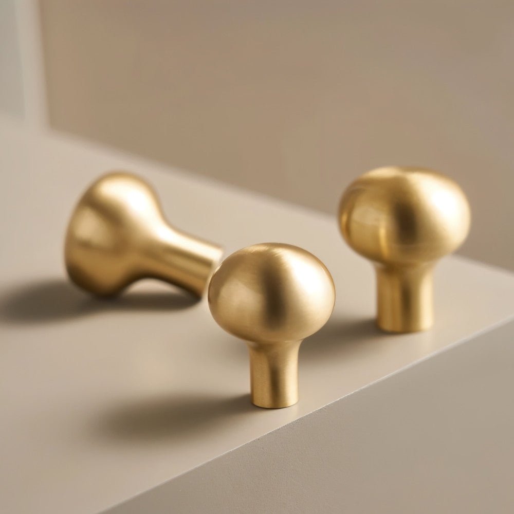 Brushed Brass Cabinet Knobs & Drawer Pull Bars, Modern Kitchen & Bedroom Hardware, Rounded Edges, Set of 2 Pieces, 0.9-8.8in