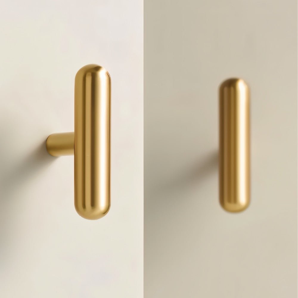 Brushed Brass Cabinet Knobs & Drawer Pull Bars, Modern Kitchen & Bedroom Hardware, Rounded Edges, Set of 2 Pieces, 0.9-8.8in