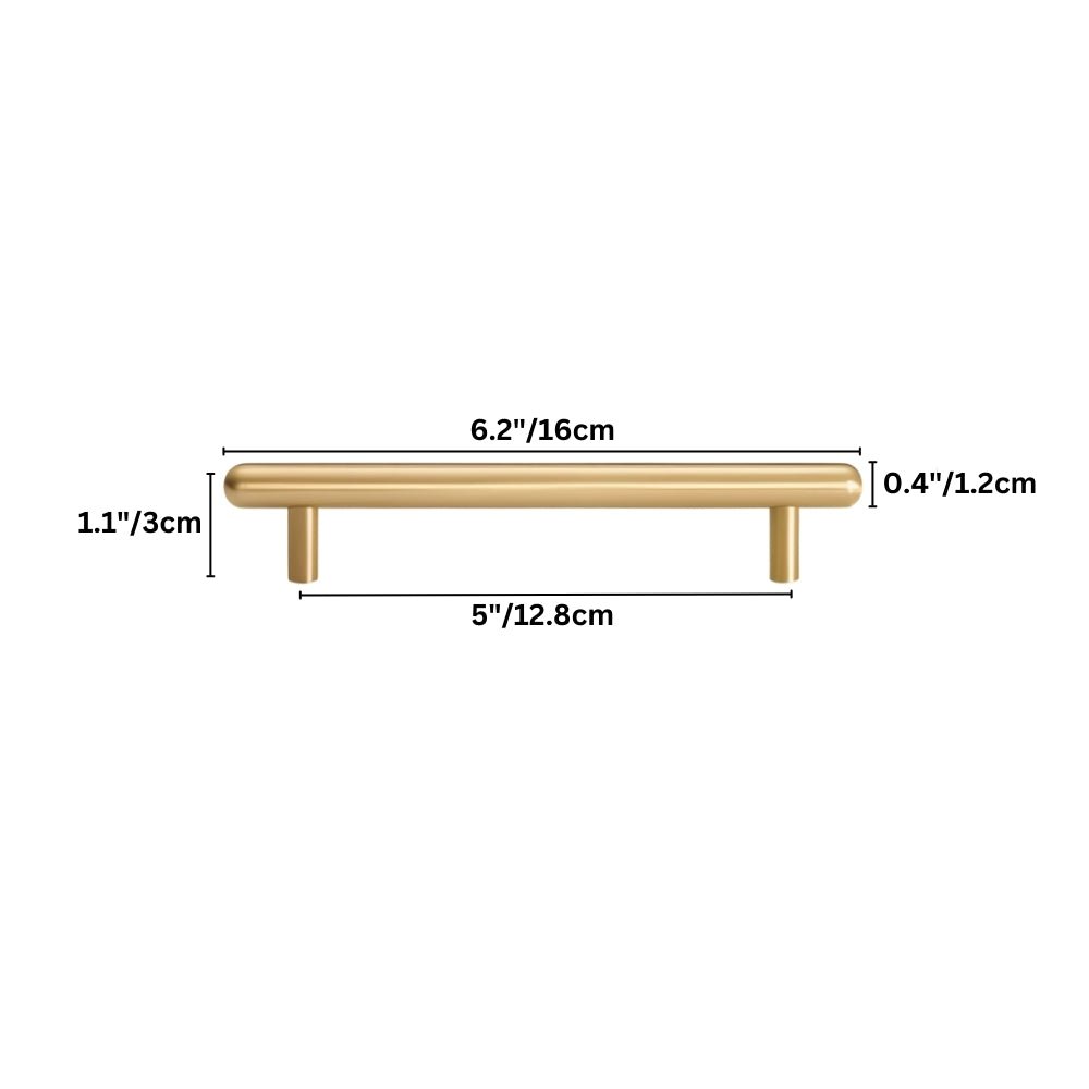 Brushed Brass Cabinet Knobs & Drawer Pull Bars, Modern Kitchen & Bedroom Hardware, Rounded Edges, Set of 2 Pieces, 0.9-8.8in