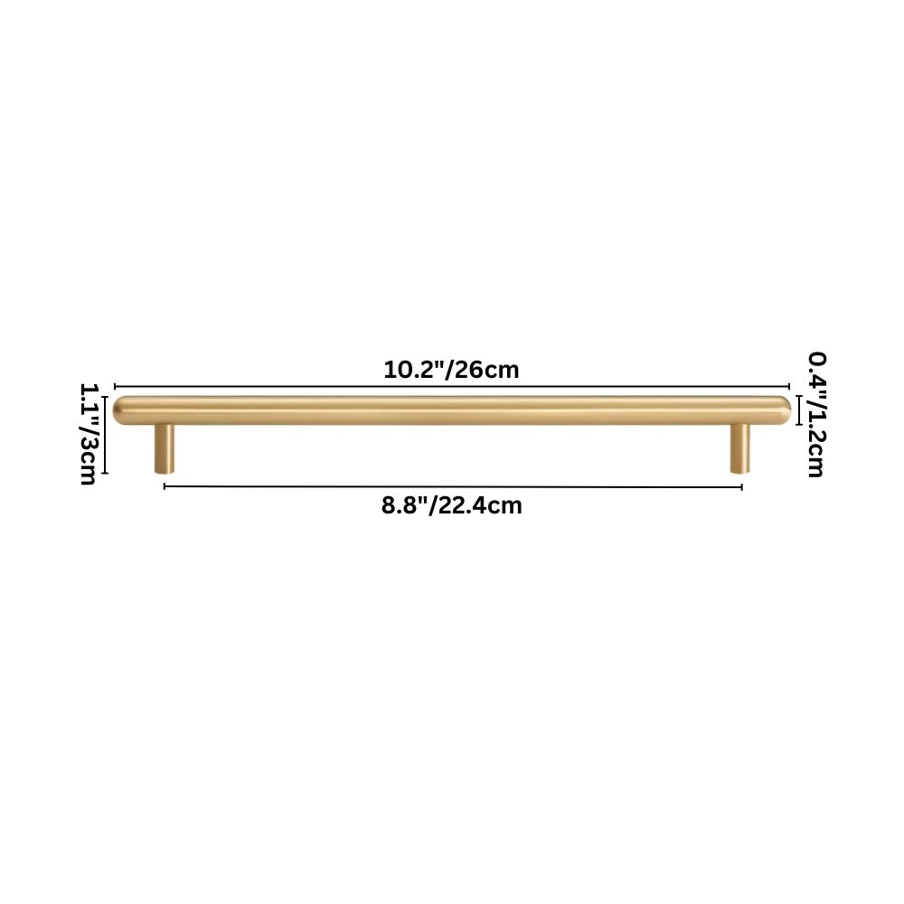 Brushed Brass Cabinet Knobs & Drawer Pull Bars, Modern Kitchen & Bedroom Hardware, Rounded Edges, Set of 2 Pieces, 0.9-8.8in