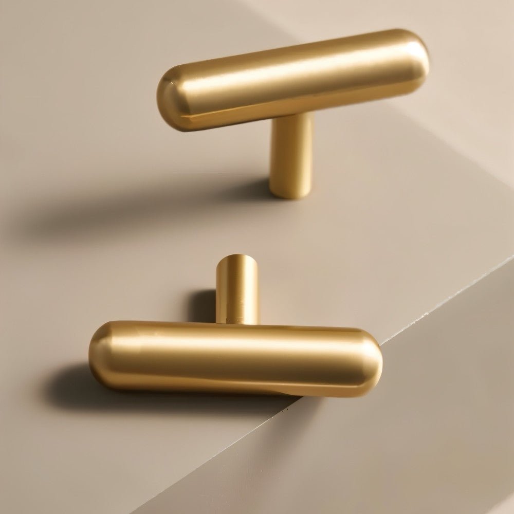 Brushed Brass Cabinet Knobs & Drawer Pull Bars, Modern Kitchen & Bedroom Hardware, Rounded Edges, Set of 2 Pieces, 0.9-8.8in
