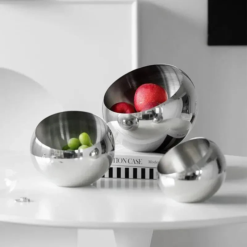 Stainless Steel Fruit Bowl, Modern Kitchen Counter Bowl, 3 Sizes, 5.3-8.3in