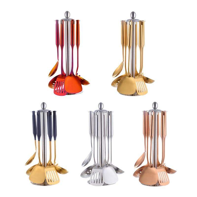 ELKE: RVS Keukengerei – 7-delige Set met Metallic Afwerking - Volsani