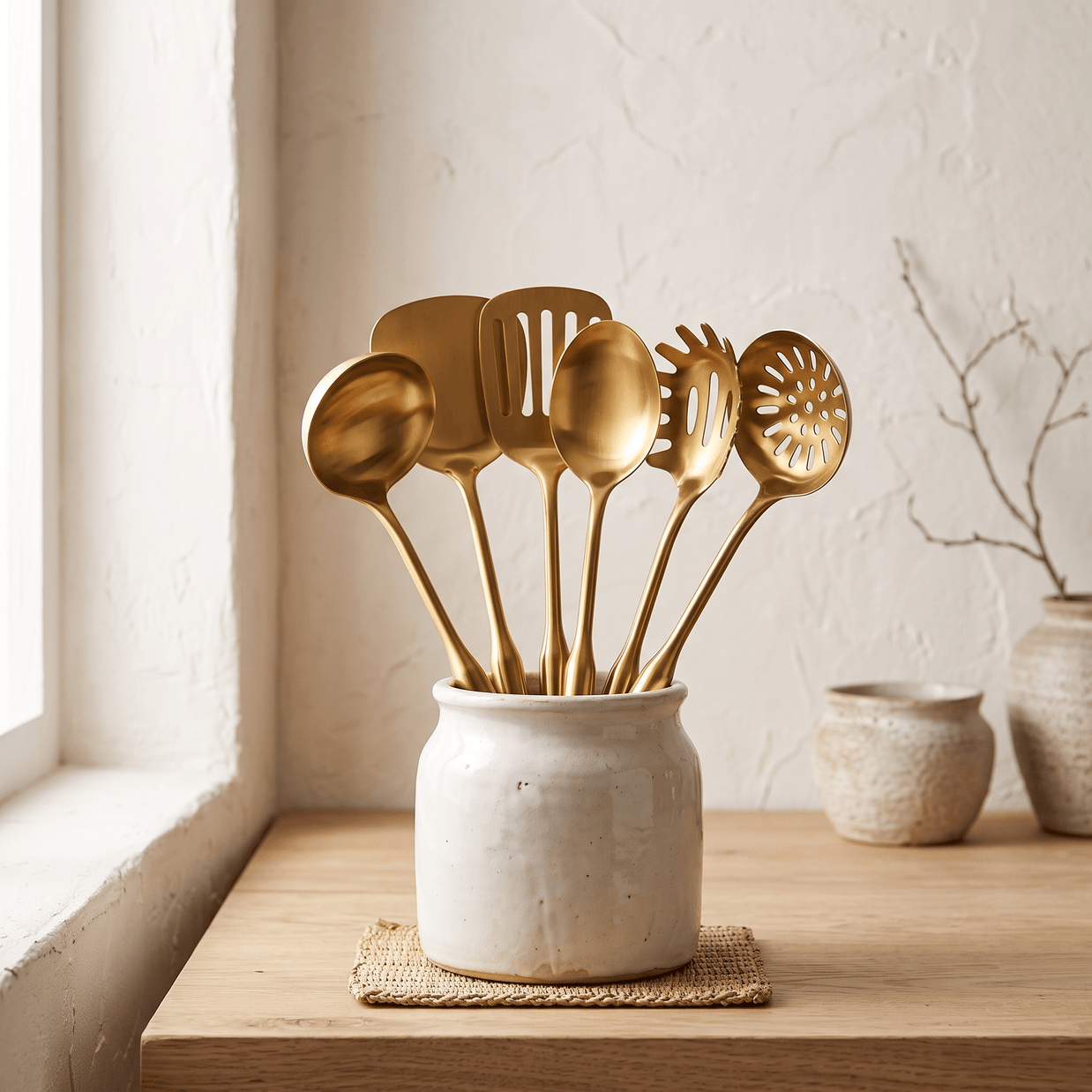 ELKE: RVS Keukengerei – 7-delige Set met Metallic Afwerking - Volsani