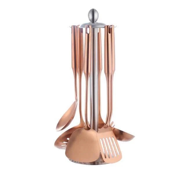 ELKE: RVS Keukengerei – 7-delige Set met Metallic Afwerking - Volsani