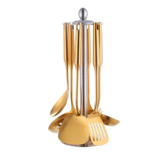 ELKE: RVS Keukengerei – 7-delige Set met Metallic Afwerking - Volsani
