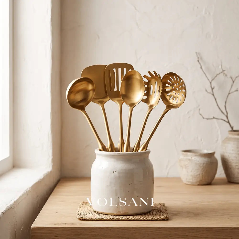 ELKE: RVS Keukengerei – 7-delige Set met Metallic Afwerking - Volsani