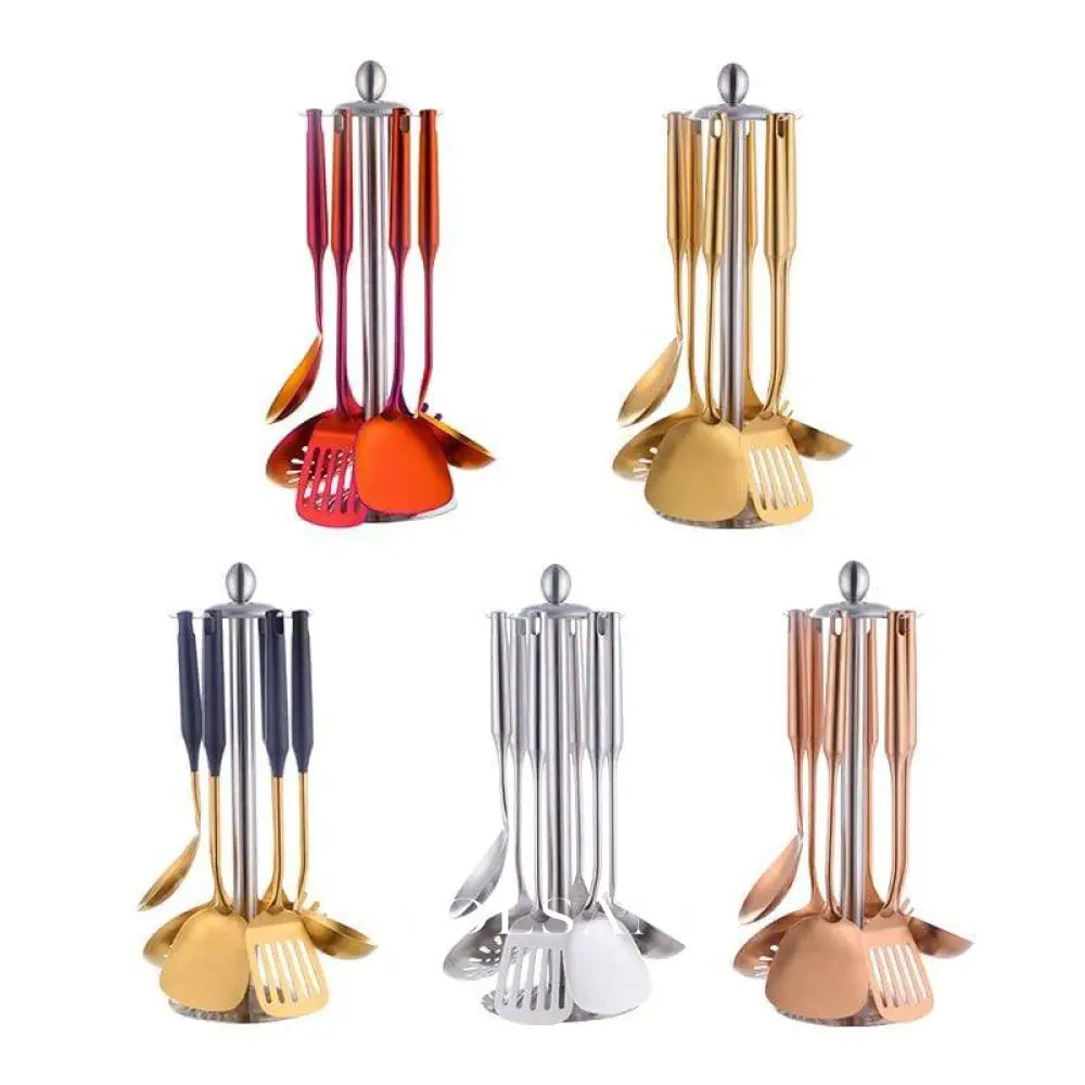 ELKE: RVS Keukengerei – 7-delige Set met Metallic Afwerking - Volsani