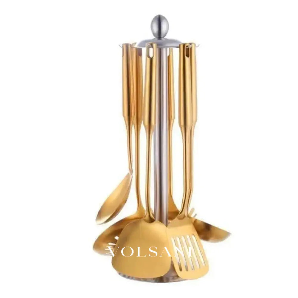 ELKE: RVS Keukengerei – 7-delige Set met Metallic Afwerking - Volsani