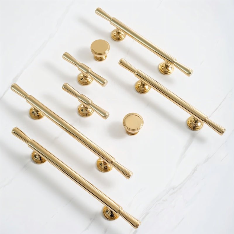 Knob & T-Bar Cabinet Pulls, Modern Kitchen & Dresser Hardware, Gold-Tone Finish, Set of 2 in 6 Sizes, 1.2-8.8in