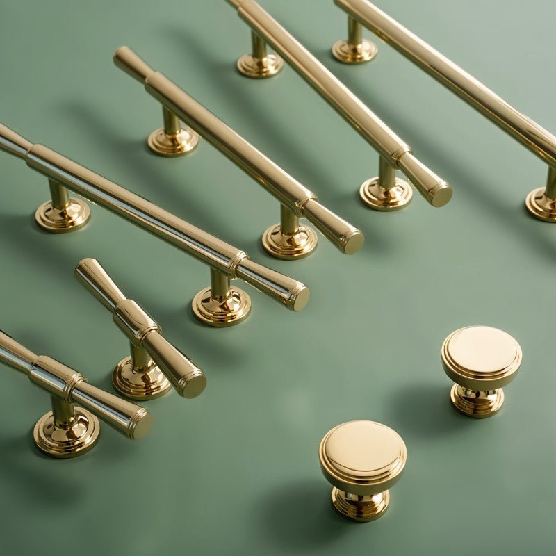 Knob & T-Bar Cabinet Pulls, Modern Kitchen & Dresser Hardware, Gold-Tone Finish, Set of 2 in 6 Sizes, 1.2-8.8in