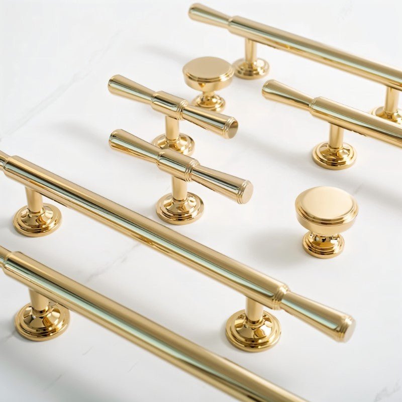 Knob & T-Bar Cabinet Pulls, Modern Kitchen & Dresser Hardware, Gold-Tone Finish, Set of 2 in 6 Sizes, 1.2-8.8in