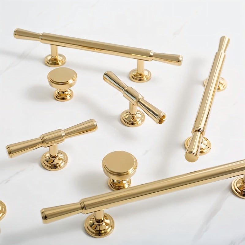 Knob & T-Bar Cabinet Pulls, Modern Kitchen & Dresser Hardware, Gold-Tone Finish, Set of 2 in 6 Sizes, 1.2-8.8in