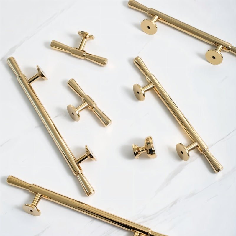 Knob & T-Bar Cabinet Pulls, Modern Kitchen & Dresser Hardware, Gold-Tone Finish, Set of 2 in 6 Sizes, 1.2-8.8in