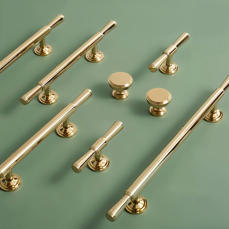 Knob & T-Bar Cabinet Pulls, Modern Kitchen & Dresser Hardware, Gold-Tone Finish, Set of 2 in 6 Sizes, 1.2-8.8in