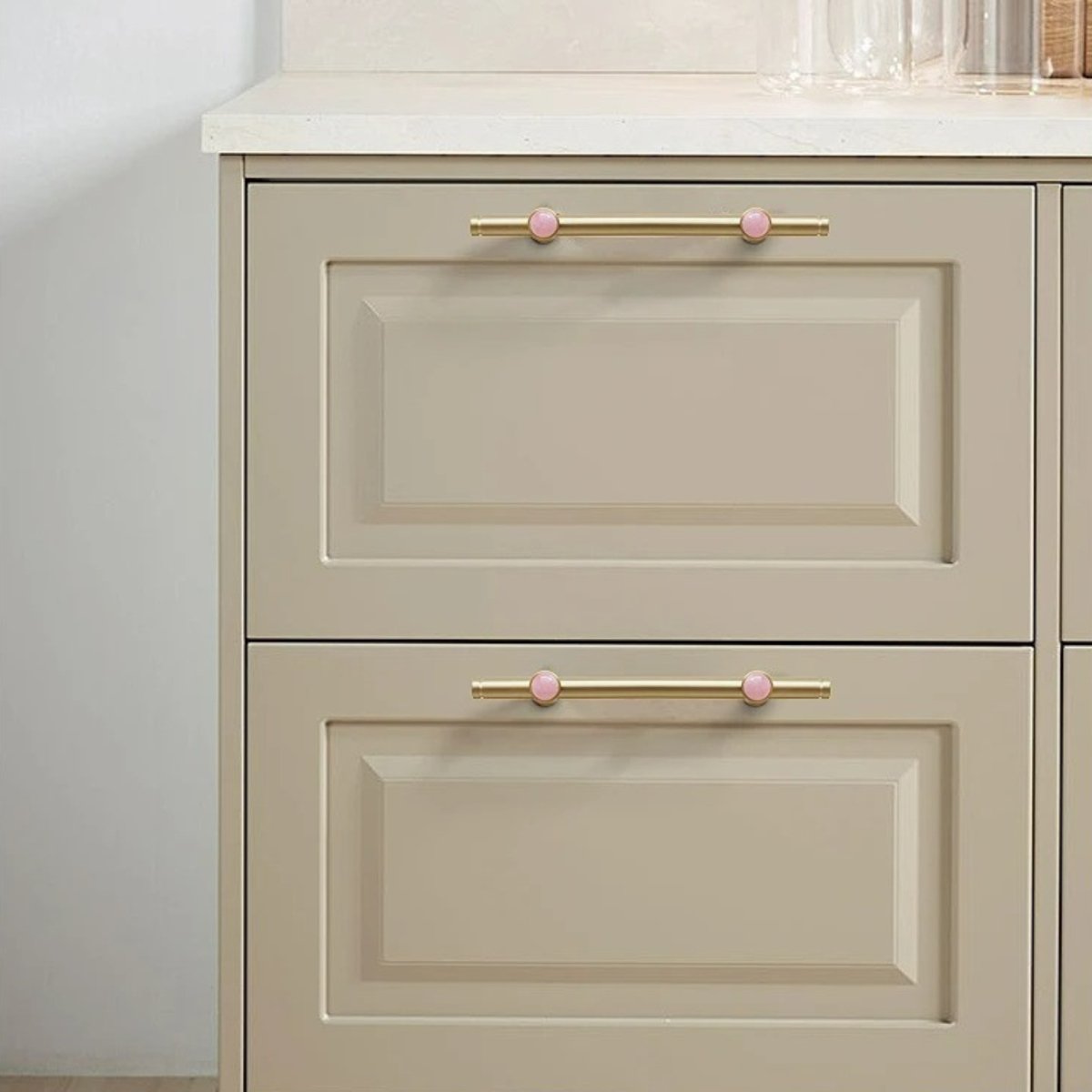 Jade & Brass Drawer Pull Bars, Modern Kitchen & Cabinet Hardware, Natural Stone Variation, Set of 2 in 5 Colors, 6.3-20.5in