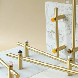 Jade & Brass Drawer Pull Bars, Modern Kitchen & Cabinet Hardware, Natural Stone Variation, Set of 2 in 5 Colors, 6.3-20.5in